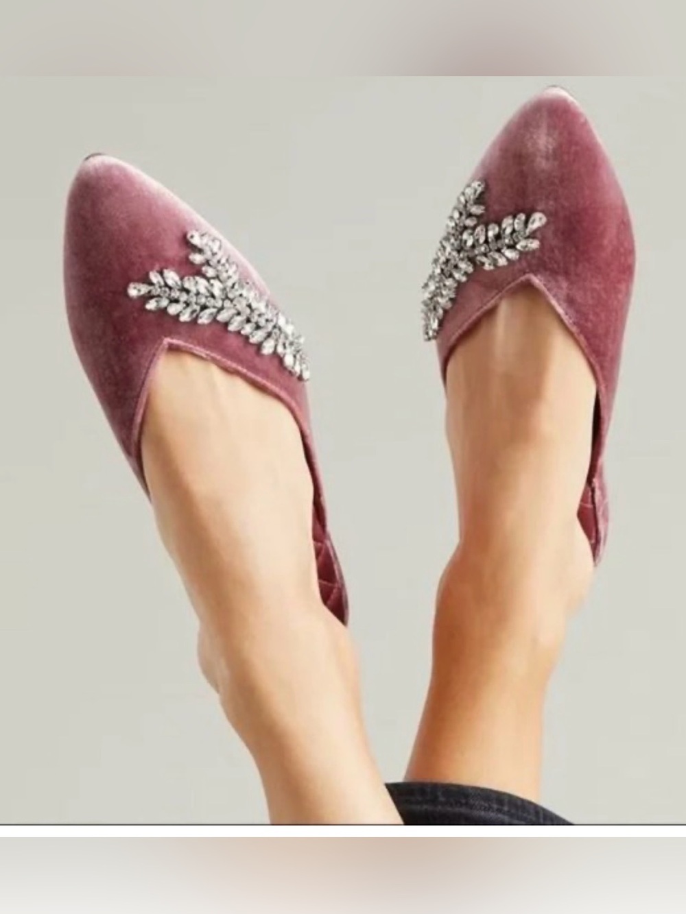 Birdies Velvet Pointed Slip-On Mules with Crystal Embellishment - Mauve Pink